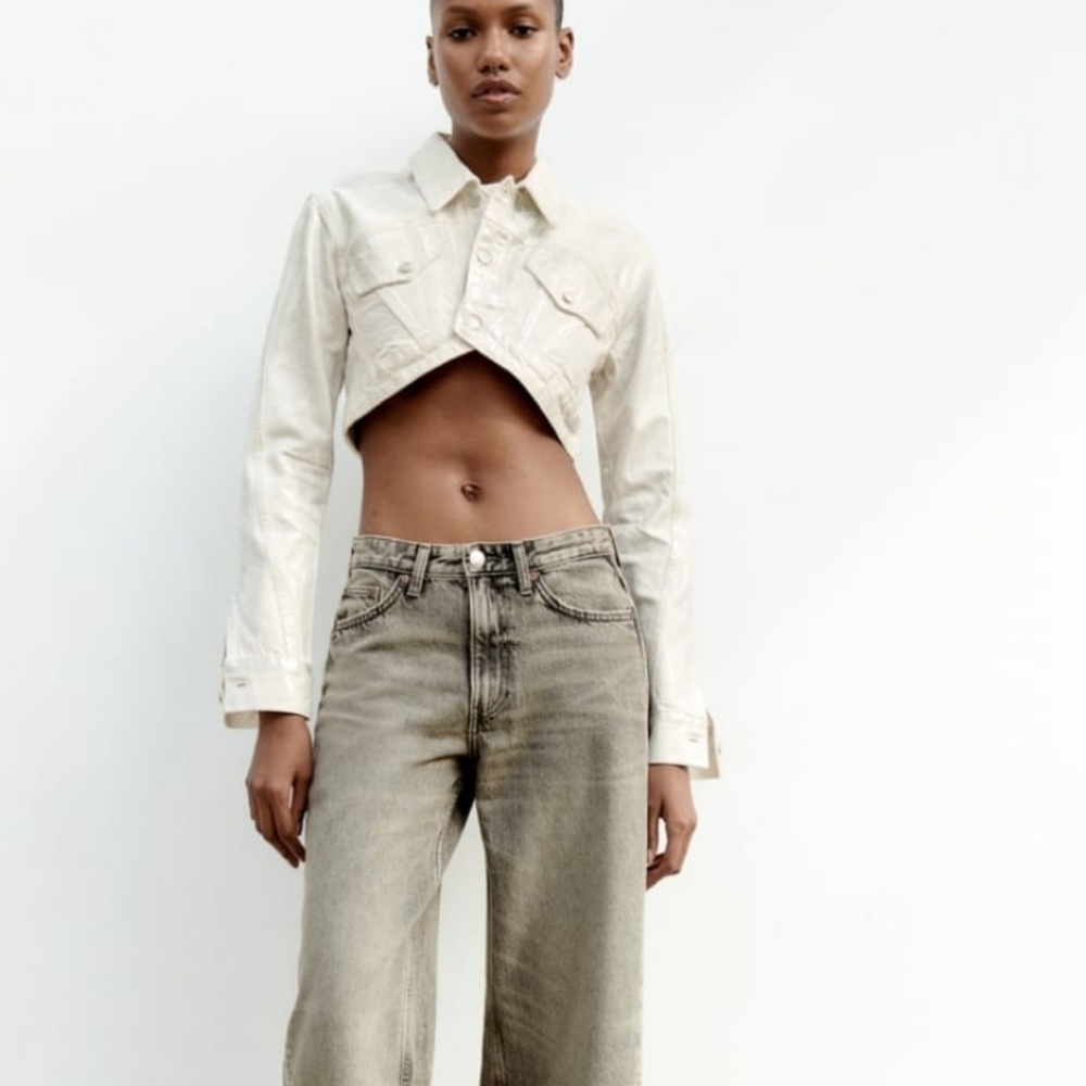 Zara Metallic Denim Crop Jacket